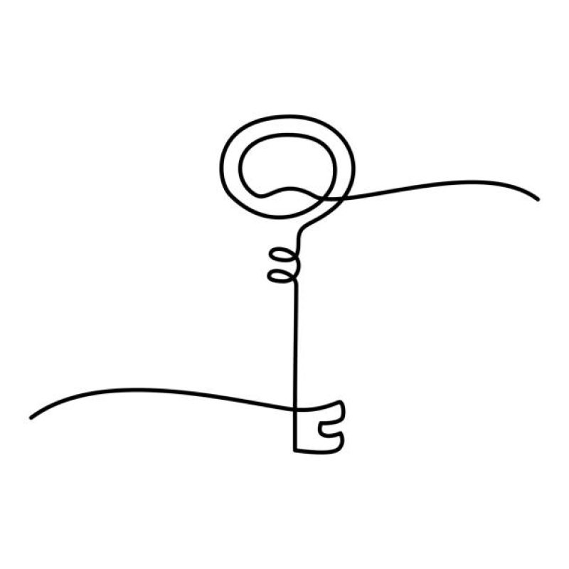 istockphoto-1350857055-612×612 Key in continuous line art drawing style. Old style metal key shape. Minimalist black linear design isolated on white background. Vector illustration